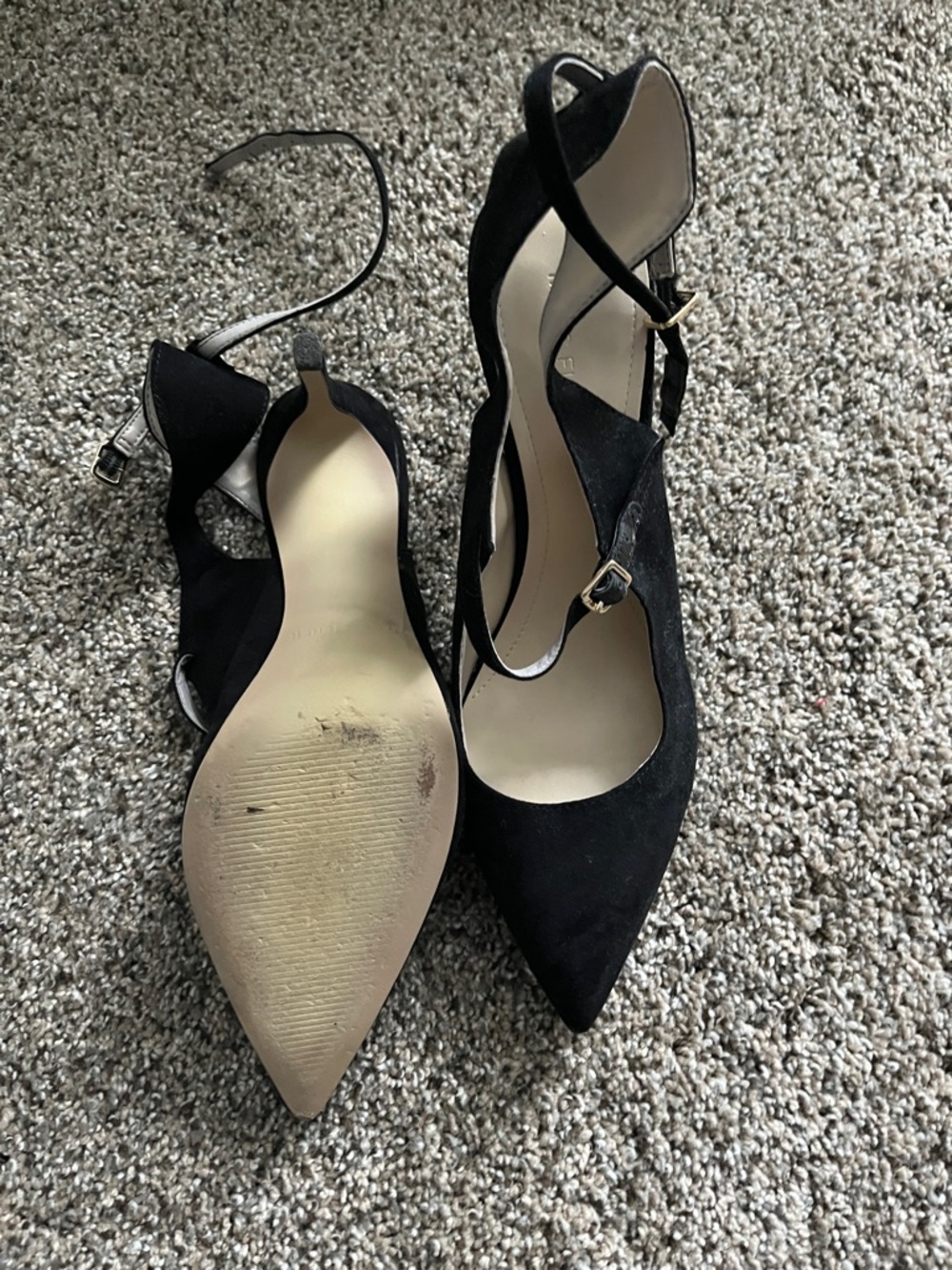 Marc Fisher Black Pointed-Toe Ankle-Strap Heels